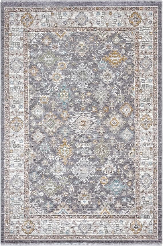 Cool Halı Zaraf Açık Gri Etnik Desen Makine Vintage Halı Modern Oturma Odası Salon İnce Yazlık Halı