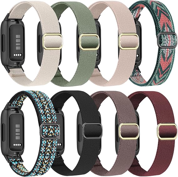 Laband 8'li paket elastik nefes alabilen naylon Fitbit Inspire ile uyumlu 3 bant, kadın, erkek, çocuk için, esnek, ayarlanabilir yumuşak spor kayış, Fitbit Inspire 3 bant için yedek bileklik