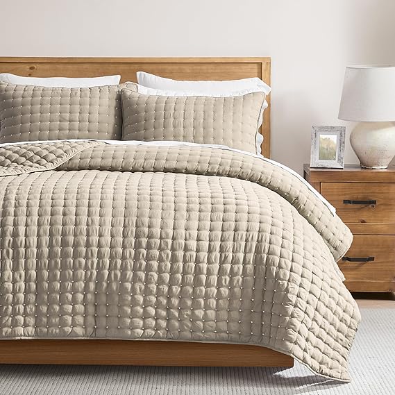 R.SHARE Summer Bedspread for 180/200 Bed, 300 x 270 cm, Beige Spring Bed Quilt, Lightweight Quilted Bedspread for Bed or Sofa, Soft and Breathable, Summer Quilt All Year Round (without Pillowcase)
