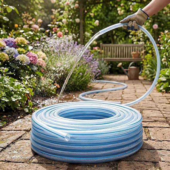 Örgülü Şeffaf Bahçe Hortumu 5 Metre Dayanıklı 3 Katlı Sağlam Çeşme Su Sulama Yıkama Hortum 12.5 mm 1/2"