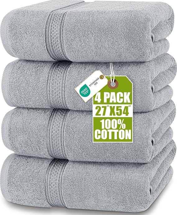 Utopia Towels Cotton Bath Towels, Pack of 4, 69x137 cm, Cool Grey