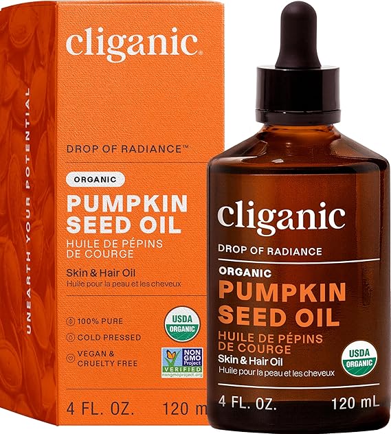 Cliganic Organic Cold Pressed Pumpkin Seed Oil, 100% Pure - For Hair & Face | Natural Unrefined