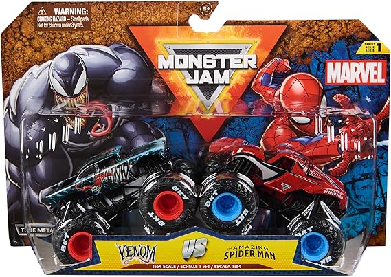 Monster Jam, Marvel's Official Venom vs Amazing Spider-Man Diecast Monster Truck, 1:64 Scale Kids Toy for Boys and Girls Ages 3+
