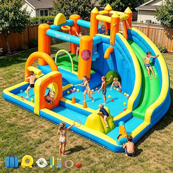 Inflatable Bouncy Castle with Water Slide, 460 x 363 x 225cm