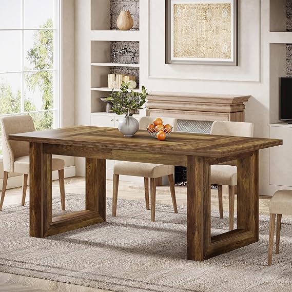 Tribesigns 63" Dining Table for 4-6, Rustic Brown Rectangular