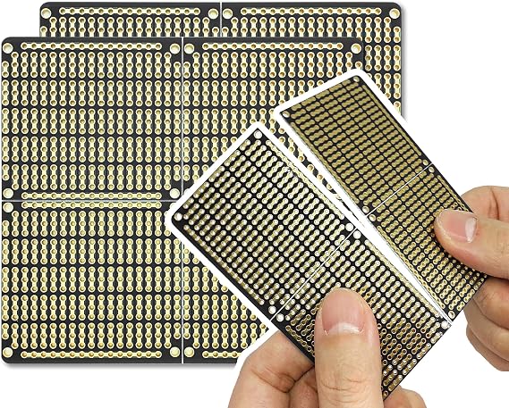 ElectroCookie PCB Prototype Board, Snappable Strip Board with Power Rails for Electronics Projects Compatible for DIY Arduino Soldering Projects, Gold-Plated, 3.8"x3.5" (2 Pack, Matte Black)