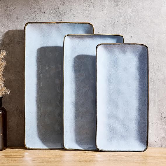 Richmount Ocean Serving Platter, Rectangular 15.59/14.3/12.9 inch Serving Dishes for Entertaining, Serving Bowls, Microwave Safe, Stoneware Serving Trays for Party, Turkey, Cheese, Blue