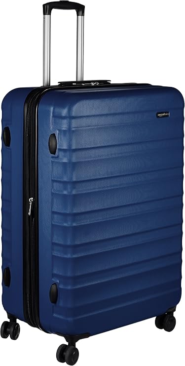 Amazon Basics Large Hard Shell Suitcase Expandable ABS Travel Luggage 4 Double Spinner Wheels Scratch-Resistant 78 cm x 52.6 cm x 32 cm 105 L 5.4 kg Navy Blue for Longer Travel and Family