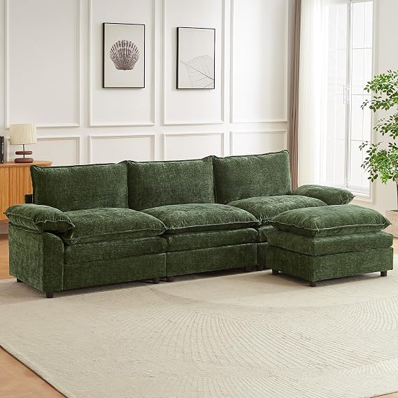 JIEXI Modular Sofa, Deep Seat Sectional Couch with Movable Footstool, Sofa Chenille L-Shape/U-Shape Configurations, Modern for Living Room