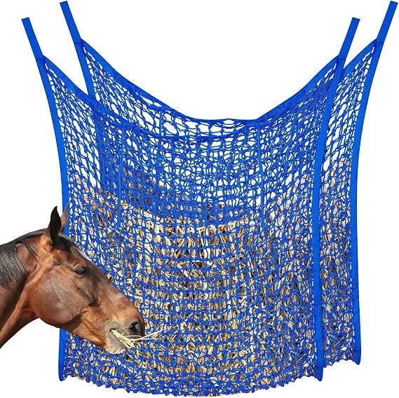 Fabbay 2 Adet Yavaş Besleme Saman Ağı Saman Besleyici Atlar için Saman Torbaları Keçi Durak Römork At Besleme Malzemeleri (Mavi, 80 x 71 cm)