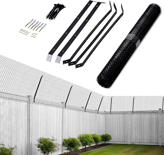 Cat Fence Anti Climb, 20m Cat Proof Fence Kit, Black Steel Brackets