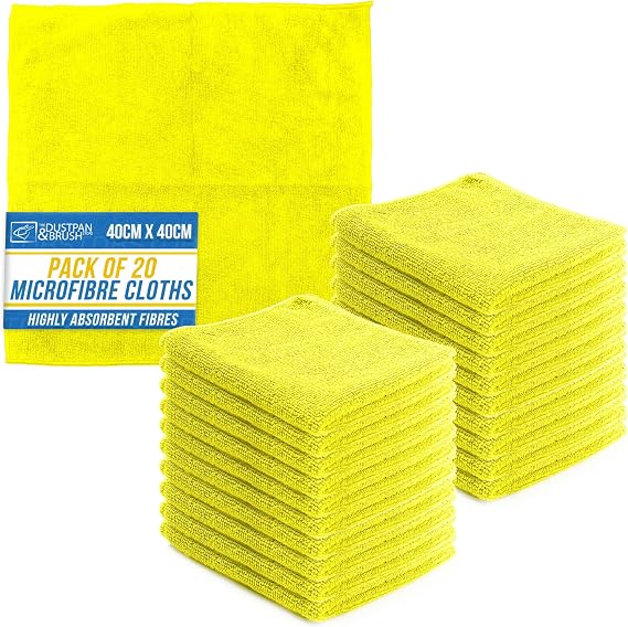 Microfiber Cleaning Cloth, Large Size 40x40cm, Super Absorbent Lint Free Microfibre Cloths Cleaning for Home, Kitchen, Surface, Mirrors, Bathrooms, Motorbike, Car (Yellow, 20)