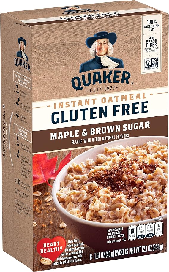 Quaker, Gluten Free Instant Oatmeal, Maple & Brown Sugar, 8 Ct