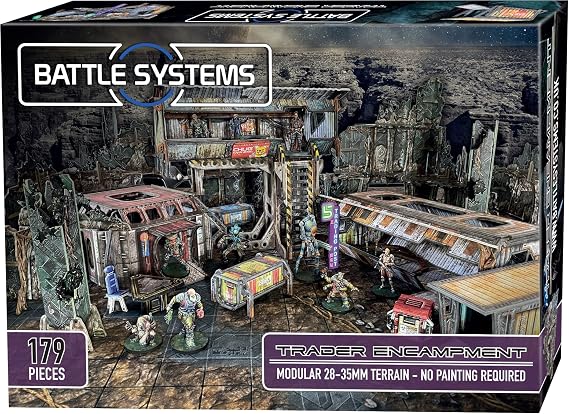 Battle Systems - Modular Tabletop 3D Gaming Sci-Fi Terrain - Perfect for 28mm-35mm Miniatures and Figures - No Painting Required - Science Fiction Aliens Wargame - (Trader Encampment)