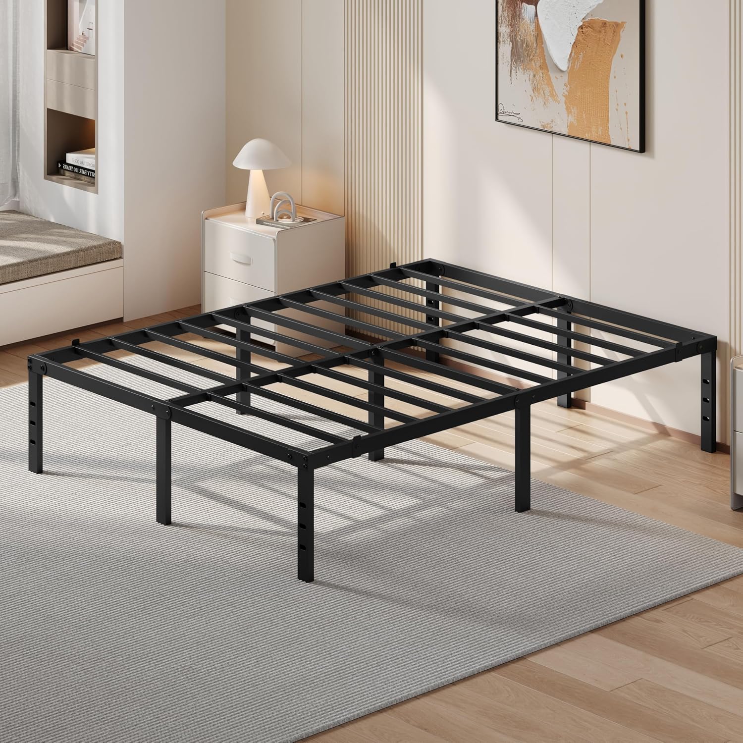 Yaheetech Metal Bed Frame Steel Slats Storage Space Under the Bed Easy Assembly Double Bed 160 x 200 x 41.5 cm Black
