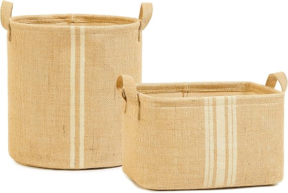 Ocean Home Textile 2'li Çizgili Jüt Sepet Set 1 Adet 30 x 31/1 Adet 30 x 21 x 18 cm