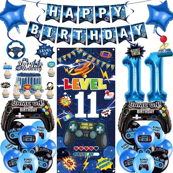 Gaming 11th Birthday Decorations Boys - 41 PC Blue Game Theme Set