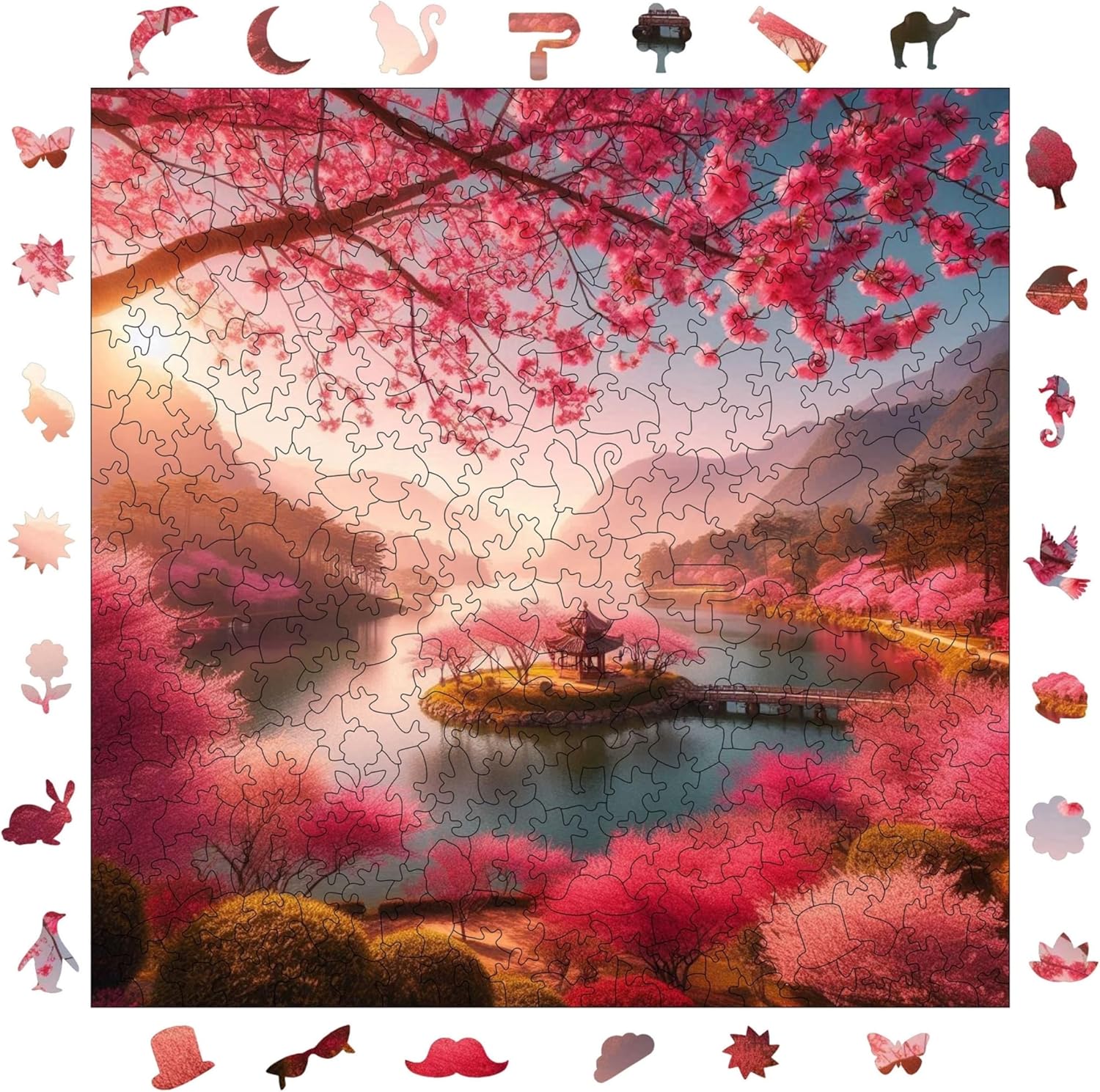 Ahşap Puzzle Yetişkin - Kiraz Çiçeği Rüyası - 353 Parça, 29 x 29 cm - Yapıştırıcı Folyo Dahil - Benzersiz Şekilli Parçalar & Özel Figürler - S1-26