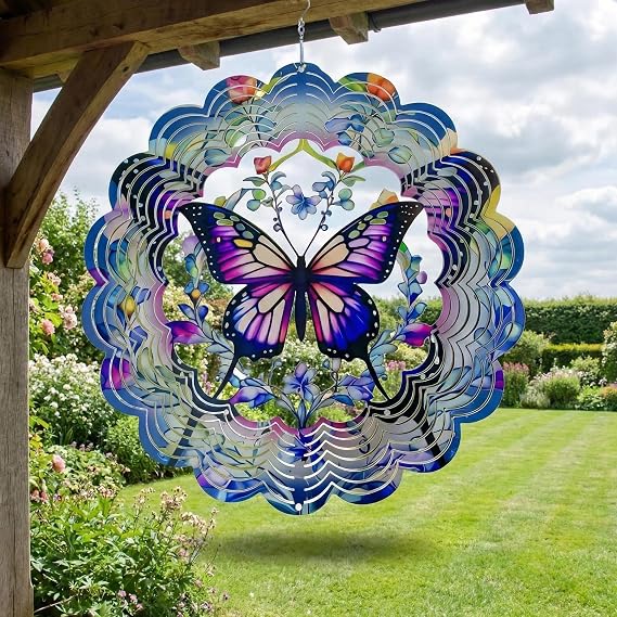 Butterfly Hanging Wind Spinner, 3D Metal Wind Spinner for Outdoor & Indoor Decor, Wind Spinners for Garden, Garden Wind Spinners for Yard Patio Butterfly Garden Ornament