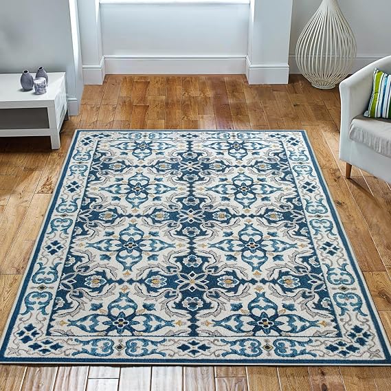 Imperial Rooms Area Rugs for Bedroom - Vintage Rugs Living Room 80x150 Cm Modern Floor Carpet - Traditional Design Non Shedding Durable Super Soft Rug Easy to Clean (Luna)
