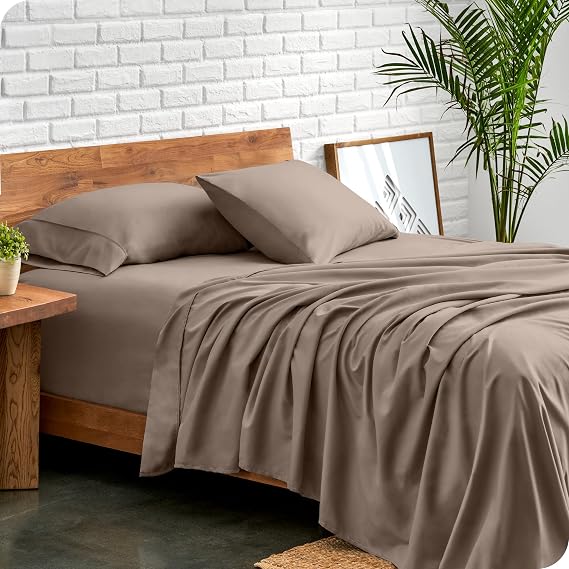 Bare Home Bed Sheet Set King Size - Premium 1800 Ultra-Soft Hydro-Brushed Microfibre Sheets - Deep Pocket - 4 Piece Set - Fitted Sheet, Flat Sheet, and 2 Pillowcases (King, Taupe)