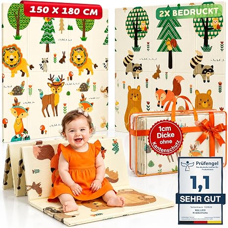 Mallie Foldable Baby Play Mat with Carry Bag 180 x 150 x 1 cm [100% BPA and Harmful Substances] Double-Sided Baby Crawling Mat Baby I Baby Play Mat Play Mat Baby Foldable