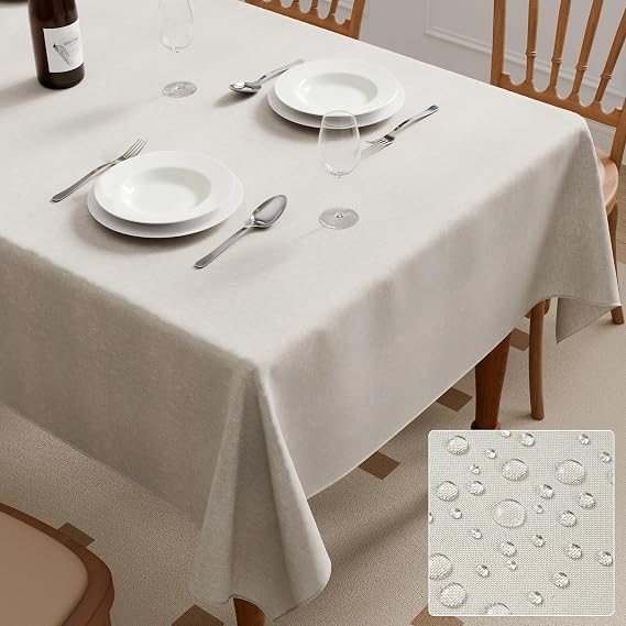 Rectangle Tablecloth Faux Linen Waterproof 140x200cm Beige