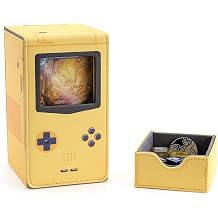 Venssu Retro Gaming Console MTG Deck Box with Dice Tray, Card Deck Case with Commander Display, PU Leather Card Storage Box Fit 120 Single Sleeved Cards, Compatible with TCG/PTCG (Yellow)
