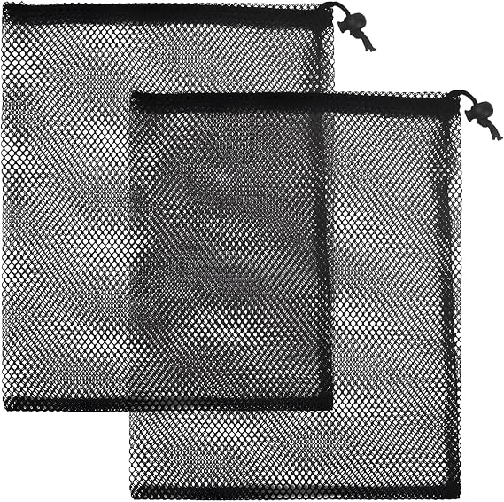2 Pcs Drawstring Bags, Large Drawstring Organizer Storage Bags Black Nylon Net Bags for Swimming Beach Pool (35x40cm)