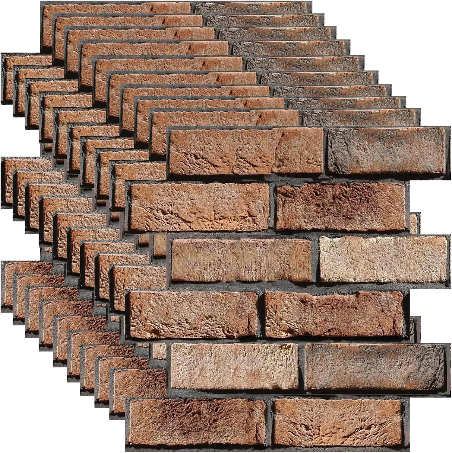 3D Wall Panels 10 Pack PVC Wall Panel Self Adhesive for Interior Wall Decor, 3D Wallpaper Waterproof for Bedroom Home Kitchen,Living Room,Office Decorate 11.81  11.81inch Seamless Brick