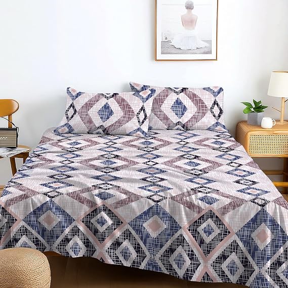 King Size Microfibre Flat Sheet Set Printed with 2 Soft Pillowcases
