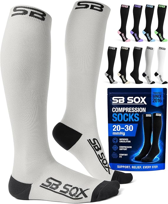 SB SOX Compression Socks (20-30mmHg) for Men & Women Large Gray/Black