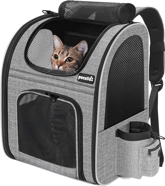 Pecute Transportin Pet Backpack with Mesh Window, Portable and Foldable Bag for Cats, Breathable and Lightweight Bag for Dogs, Waterproof Oxford Fabric with Large Non-Slip Space
