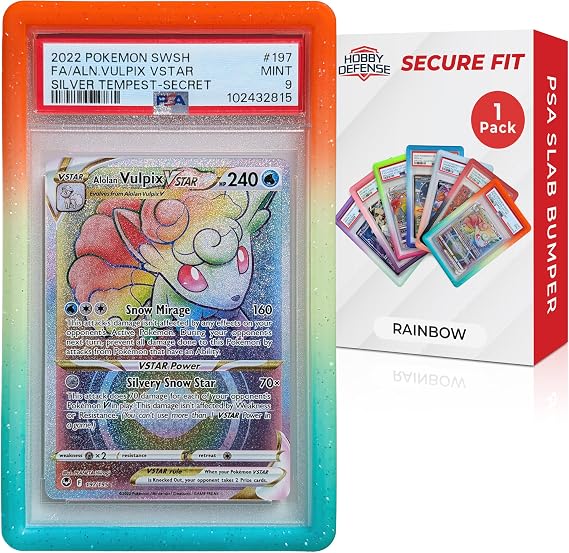 PSA Slab Bumper 1 Pack - Secure Fit, Won't Slip Off PSA Slab Protector, Easy On/Off TPU Edge Protection, Guard for Slabs, Standard Case Fit, Graded Card Guard-Rainbow