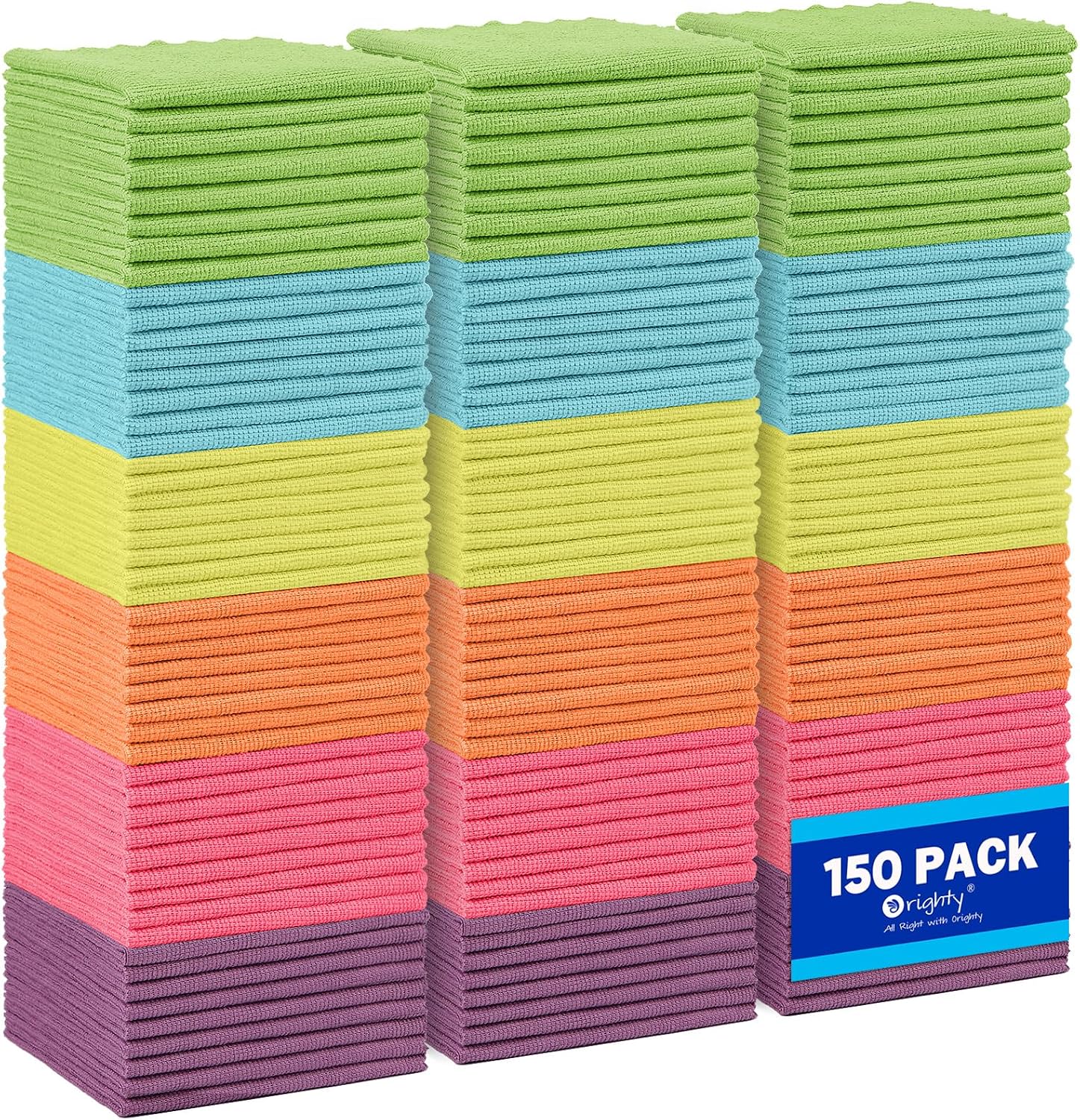 Orighty Microfibre Cleaning Cloths, Pack of 150, Highly Absorbent Cleaning Supplies, Lint Free Cloths for Multiple-use, Powerful Dust Removal Cleaning Rags for House, Kitchen, Car Care12x12 inch
