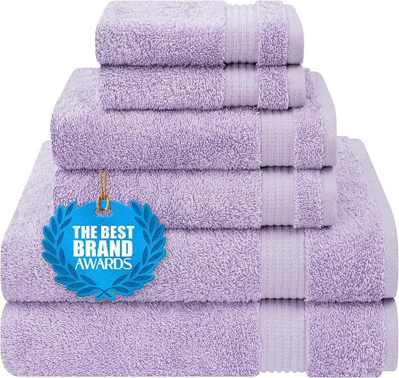Cotton Paradise 6 Piece Towel Set, 100% Turkish Cotton Soft Absorbent Towels for Bathroom, 2 Bath Towels 2 Hand Towels 2 Washcloths, Lilac Towel Set