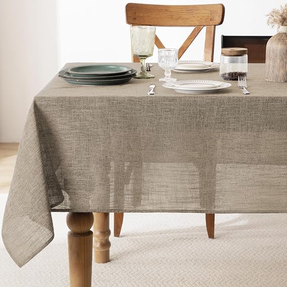 Brown Table Cloth Faux Linen Rectangular 140x200 cm Wipe Clean