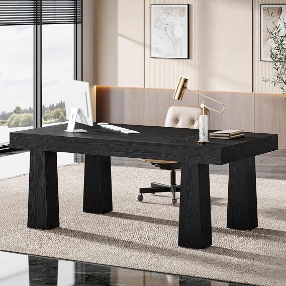 Tribesigns Executive Computer Desk, 160 x 80 x 75 cm, Modern Industrial Home Office Desk with Heavy Duty Tapered Legs, Spacious Workstation for Office, Black Simple Modern Writing Table