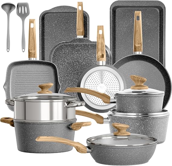 Kitchen Academy Non-stick Frying Pans and Pots Set, 17 Pieces, Grey