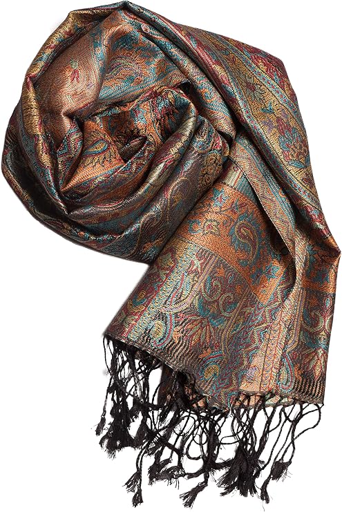 Pashmina 100% Silk Scarf from India for Women & Men, Paisley Design, 63" x 14" - Muffler made of pure silk - many different designs