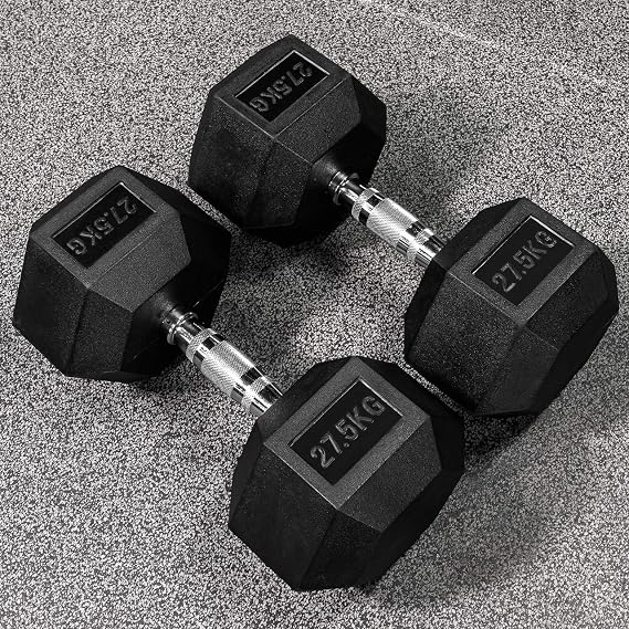 METIS Hex Dumbbells – Rubber Hex Dumbbell Weights | Professional Grade Free Weights for Gym & Home Workouts – Full Set & Rack Available [2.5kg – 50kg] (27.5kg)