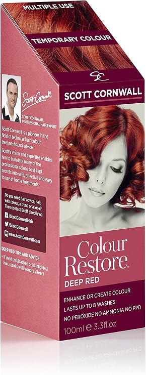 Scott Cornwall Colour Restore Deep Red Hair Dye Cream, Ammonia-Free Vegan Formula with Red Pigments, 100 ml
