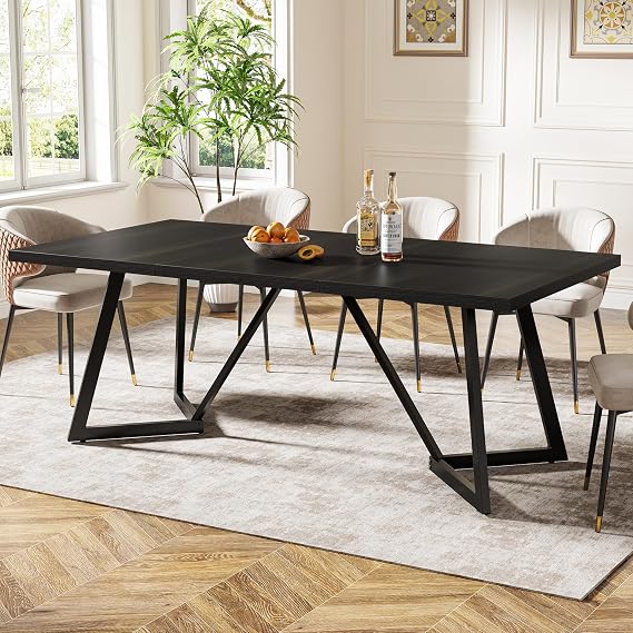 Tribesigns 180cm Large Dining Table for 6-8, Modern Dining Room Table with Metal Frame, Rectangular Kitchen Dinner Table for Home Dining Room Family (Black)