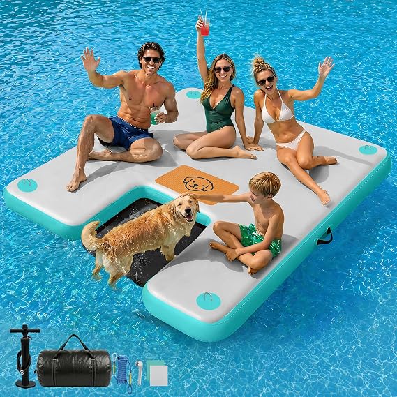 AWEMUFA Inflatable Float Basin with Ramp 1.5M/1.8M/2.4M/3M, Floating Platform Float Float Float Mat for Boat, Floats for Adults, Swimming Pool
