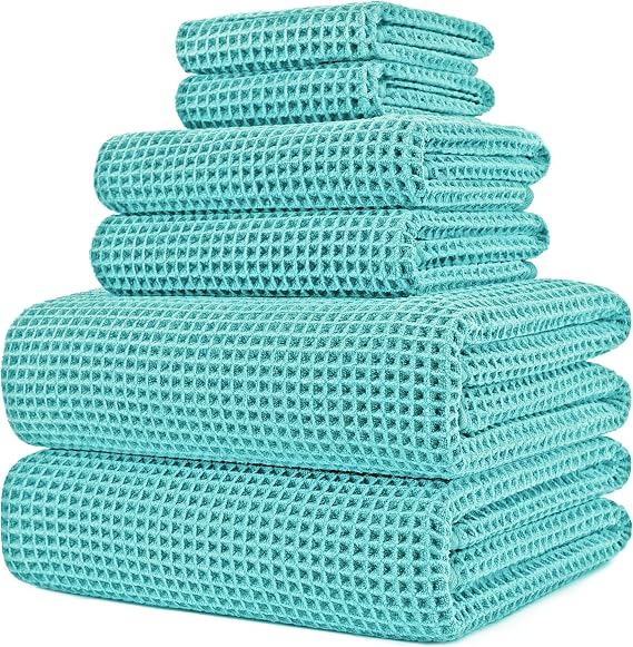 POLYTE 430 GSM Microfibre Quick Dry Waffle Bath Towel Set of 6