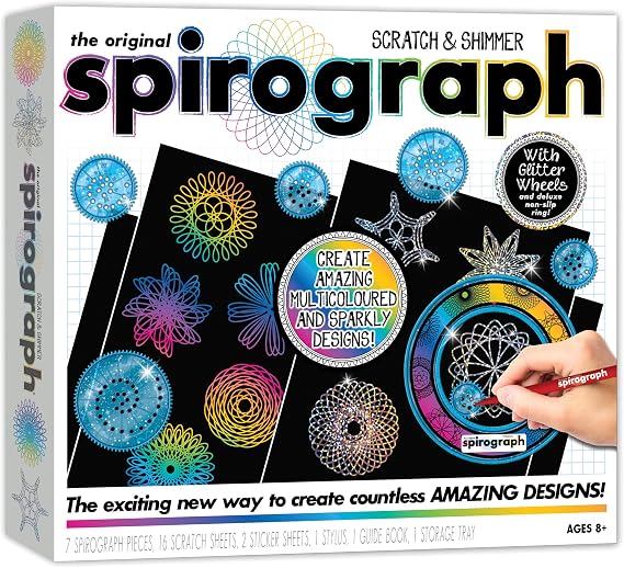 Spirograph Scratch & Shimmer | Create Amazing Multicoloured & Sparkly Designs | Includes Scratch Sheets, Sticker Sheets & Glitter Precision Wheels | Creative Arts & Crafts Activity | For Ages 8+