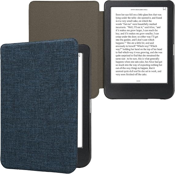 kwmobile Case Compatible with Kobo Clara BW/Colour - Book Style Fabric e-Reader Cover Flip Folio Case - Blue