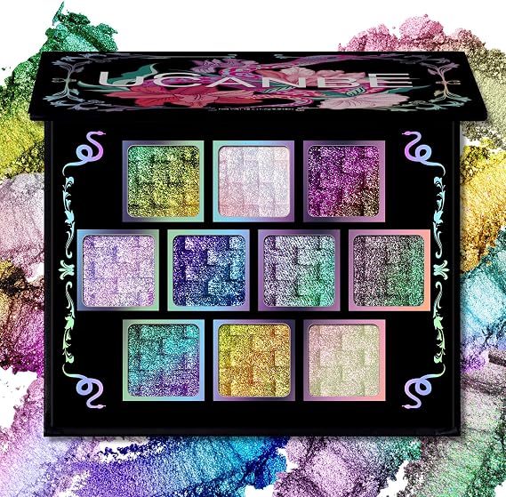 UCANBE Chameleon Multichrome Eyeshadow Palette, 10 Colors Shifting Chromatic Light-Reflecting Metallic Eye Shadow, Multi-Use Blendable Holographic Glitter Shimmer Eye Makeup Pallet (Solar Python)