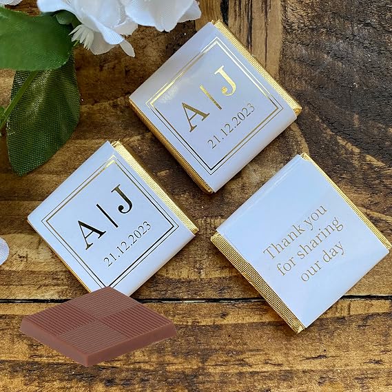 Personalised Chocolate Wedding Favours Real Gold Foil Monogram & Initials