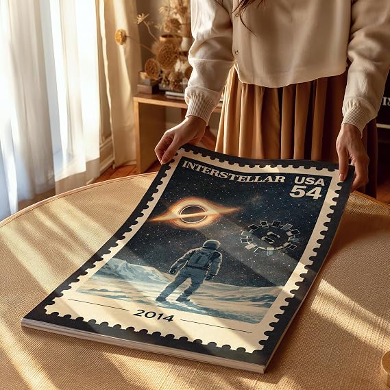 Classic Interstellar Inspired Movie Minimal Art Poster | Retro Stamp Style Movie Artwork | Minimalist Wall Art | Various Sizes